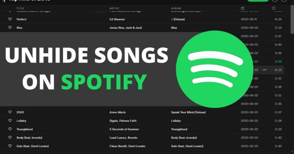 Unhide Songs on Spotify Android iPhone PC